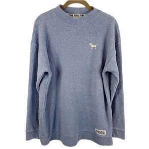 PINK Victoria's Secret Stadium Blue Terry Cloth Sweatshirt Pullover Size S